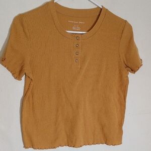 American Eagle Outfitters Yellow Ribbed Short Sleeve Top Size Small
